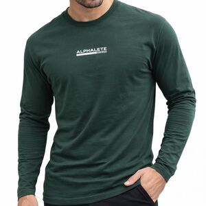 Alphalete Long Sleeve Tee Green Crewneck Athletic Gym Shirt Mens Medium